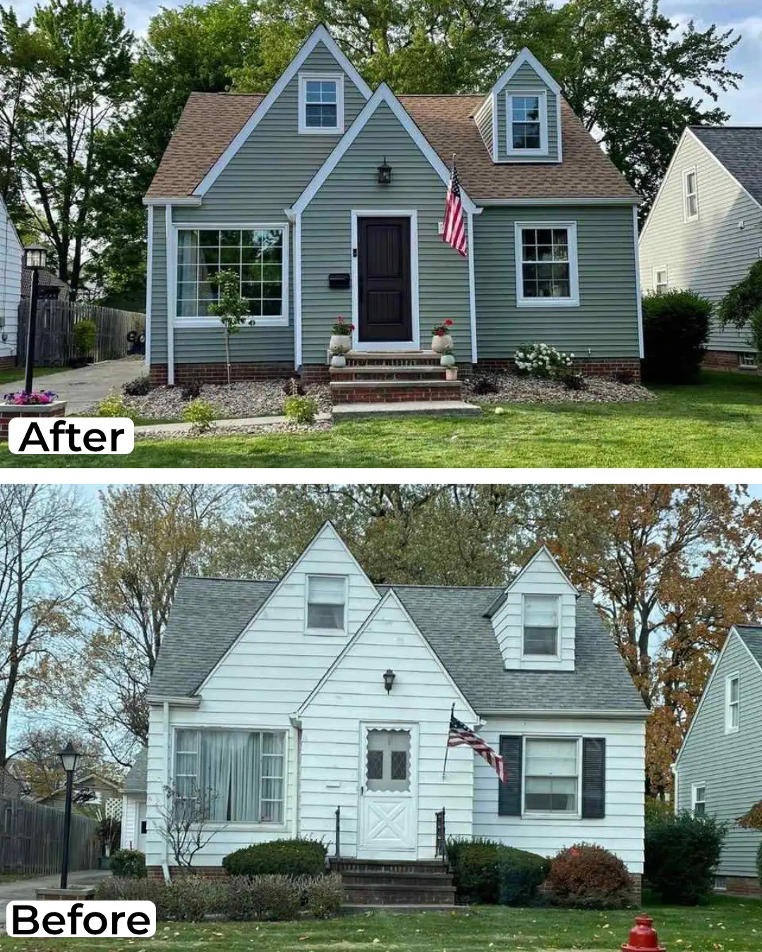 Suburban home facade update with modern siding and crisp trim
