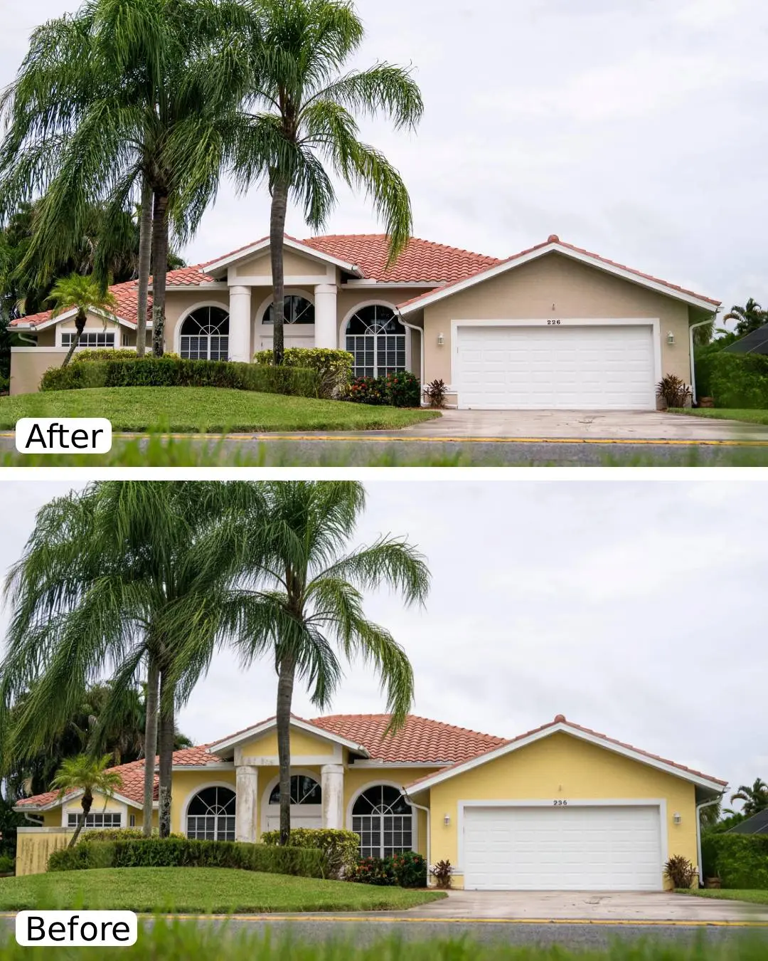 Tropical residential exterior revamp with exterior repaint and trim refresh